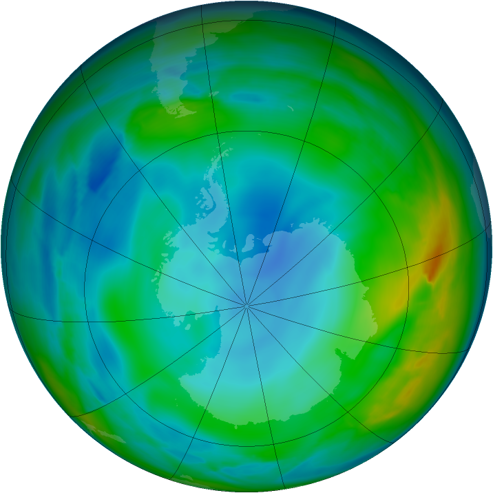 Antarctic ozone map for 15 June 2007